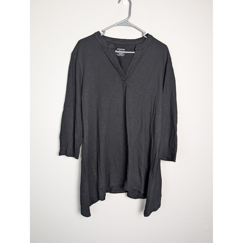 Chicos Shirt Womens XL Gray Ultimate Tee V Neck 3/4 Sleeve‎ Tunic Top Relaxed